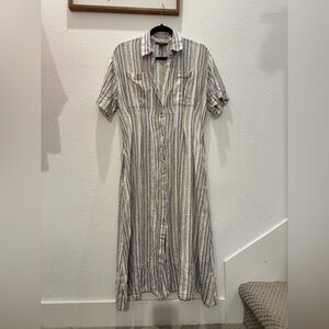 Banana Republic striped midi dress with short sleeves and collar